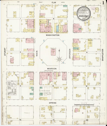 Sanborn Fire Insurance Map from Sigourney, Kiokuk County, Iowa (1888), Sheet #0001 - Historic Sanborn Fire Insurance Map Print, vintage old map wall art
