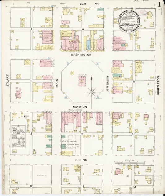 Sanborn Fire Insurance Map from Sigourney, Kiokuk County, Iowa (1888), Sheet #0001 - Historic Sanborn Fire Insurance Map Print, vintage old map wall art
