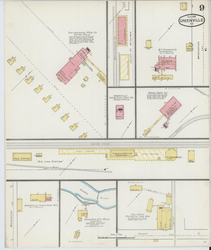 Sanborn Fire Insurance Map from Greenville, Greenville County, South Carolina (1893), Sheet #0009 - Complete Map Set gallery image, historic Sanborn map, vintage wall art, South Carolina South Carolina
