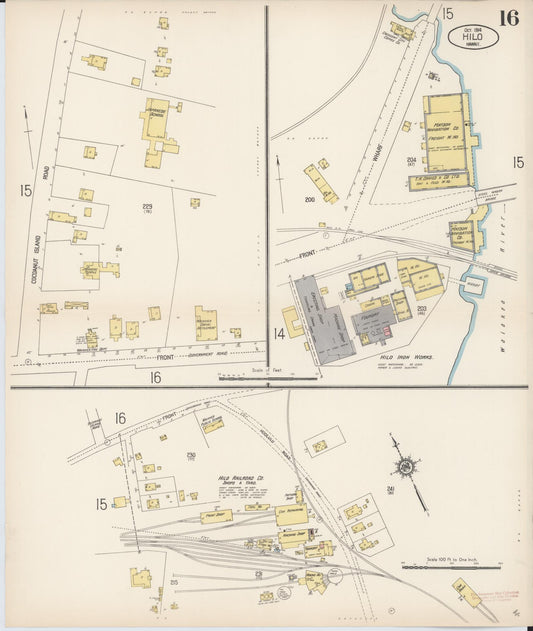 Sanborn Fire Insurance Map from Hilo, Hawaii County, Hawaii (1914), Sheet #0016 - Historic Sanborn Fire Insurance Map Print, vintage old map wall art