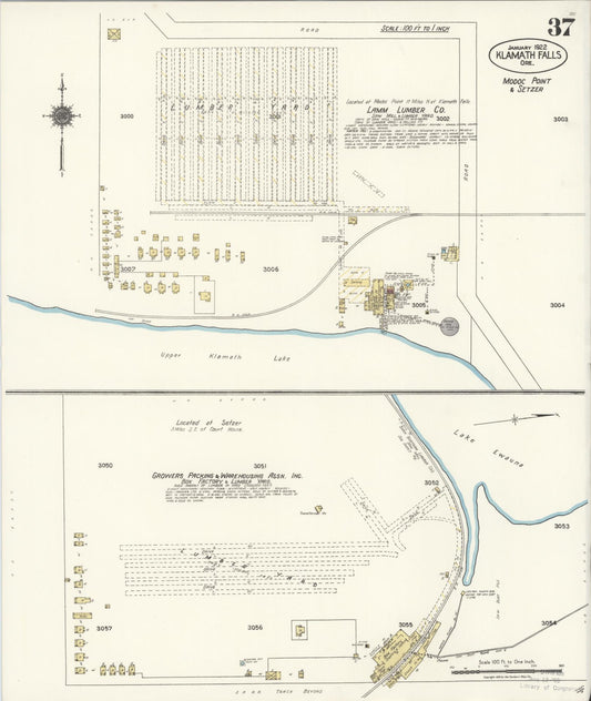 Sanborn Fire Insurance Map from Klamath Falls, Klamath County, Oregon (1921), Sheet #0037 - Historic Sanborn Fire Insurance Map Print, vintage old map wall art, antique decor, genealogy gift, Oregon Oregon map