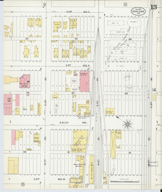 Sanborn Fire Insurance Map from Ashland, Ashland County, Wisconsin (1901), Sheet #0013 - Historic Sanborn Fire Insurance Map Print, vintage old map wall art, antique decor, genealogy gift, Wisconsin Wisconsin map