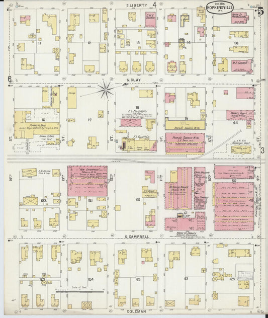 Sanborn Fire Insurance Map from Hopkinsville, Christian County, Kentucky (1896), Sheet #0005 - Historic Sanborn Fire Insurance Map Print, vintage old map wall art, antique decor, genealogy gift, Kentucky Kentucky map
