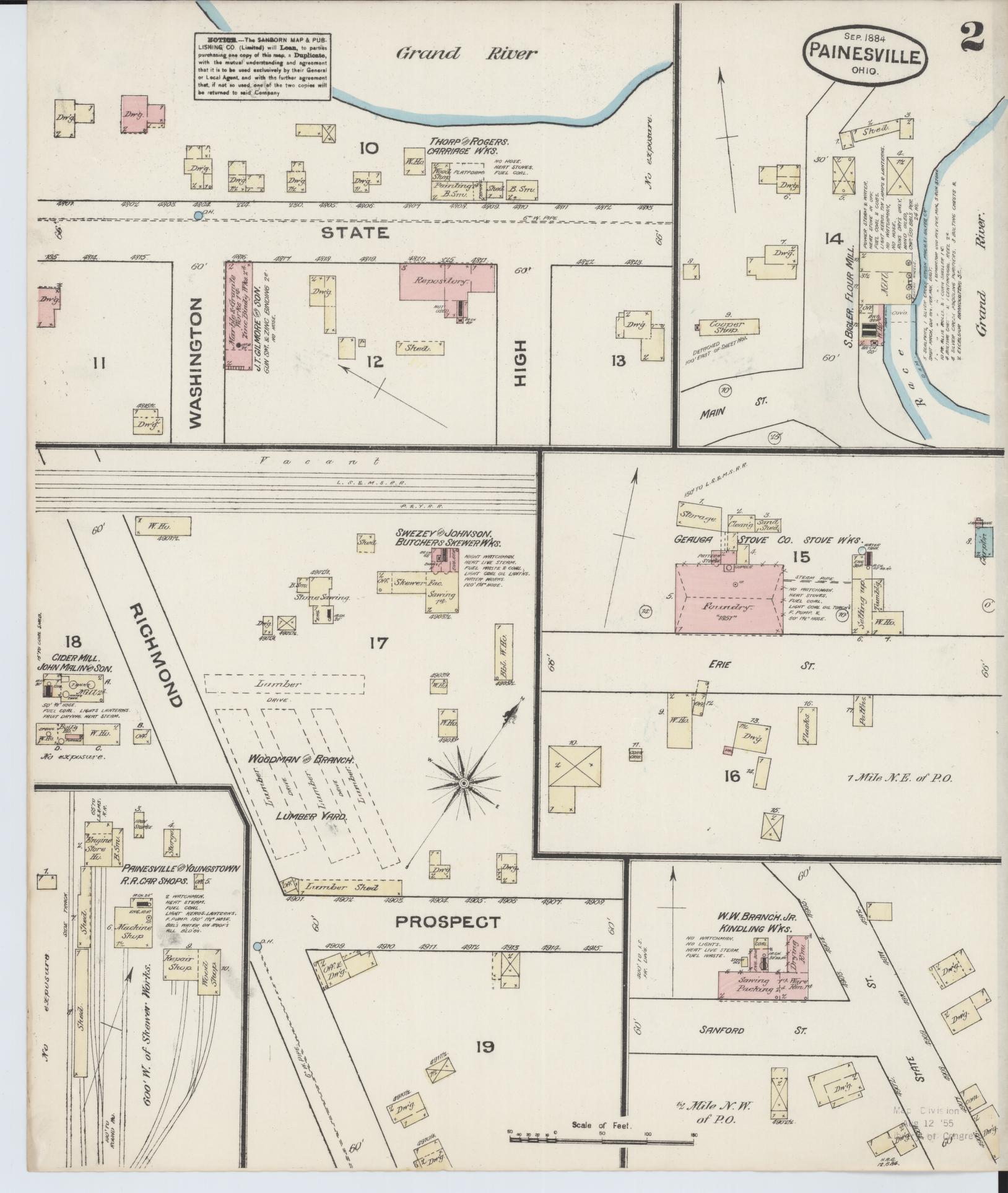 Sanborn Fire Insurance Map from Painesville, Lake County, Ohio (1884), Sheet #0002 - Complete Map Set gallery image, historic Sanborn map, vintage wall art, Ohio Ohio