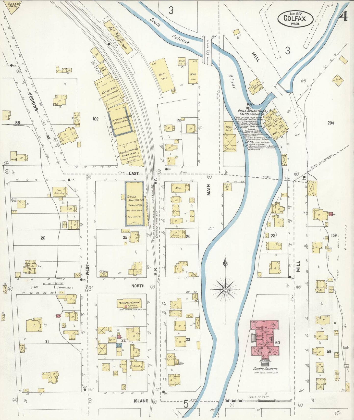 Sanborn Fire Insurance Map from Colfax, Whitman County, Washington (1902), Sheet #0004 - Complete Map Set gallery image, historic Sanborn map, vintage wall art, Washington Washington