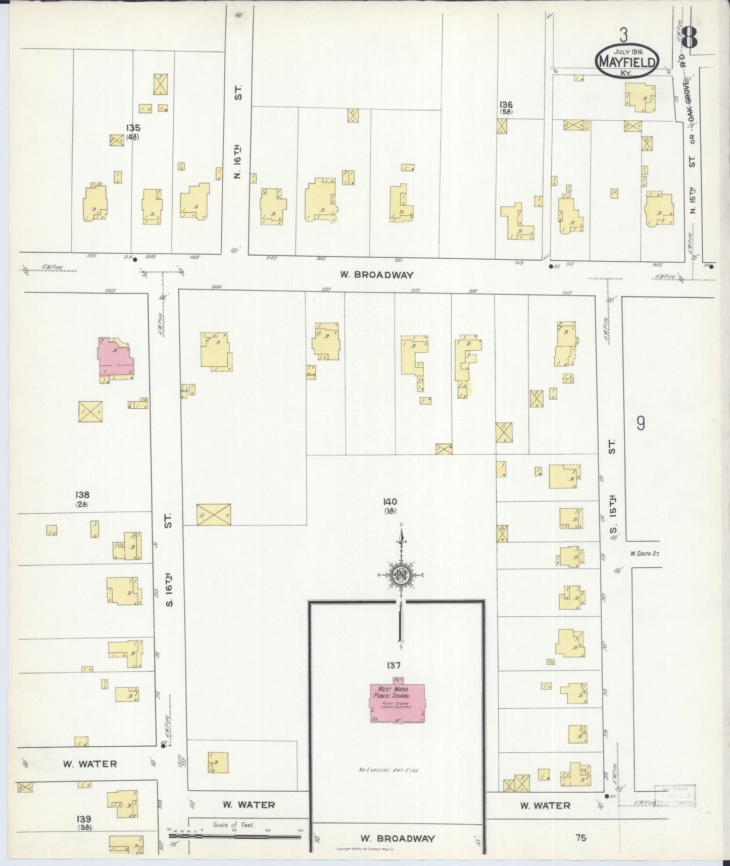 Sanborn Fire Insurance Map from Mayfield, Graves County, Kentucky (1916), Sheet #0008 - Historic Sanborn Fire Insurance Map Print, vintage old map wall art, antique decor, genealogy gift, Kentucky Kentucky map