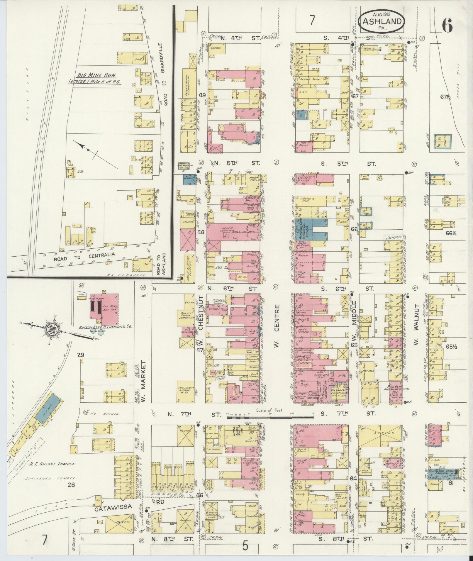 Sanborn Fire Insurance Map from Ashland, Schuylkill County, Pennsylvania (1913), Sheet #0006 - Historic Sanborn Fire Insurance Map Print, vintage old map wall art, antique decor, genealogy gift, Pennsylvania Pennsylvania map