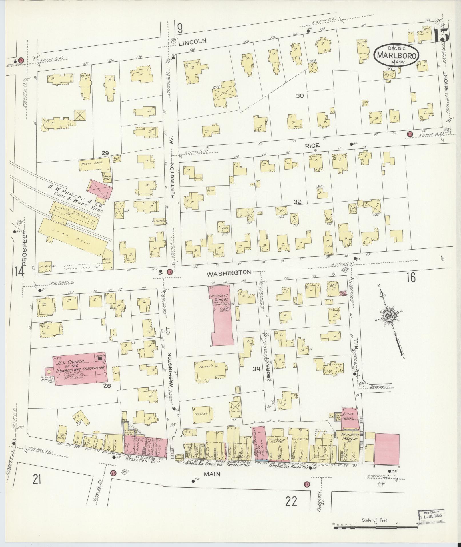 Sanborn Fire Insurance Map from Marlborough, Middlesex County, Massachusetts (1912), Sheet #0015 - Complete Map Set gallery image, historic Sanborn map, vintage wall art, Massachusetts Massachusetts