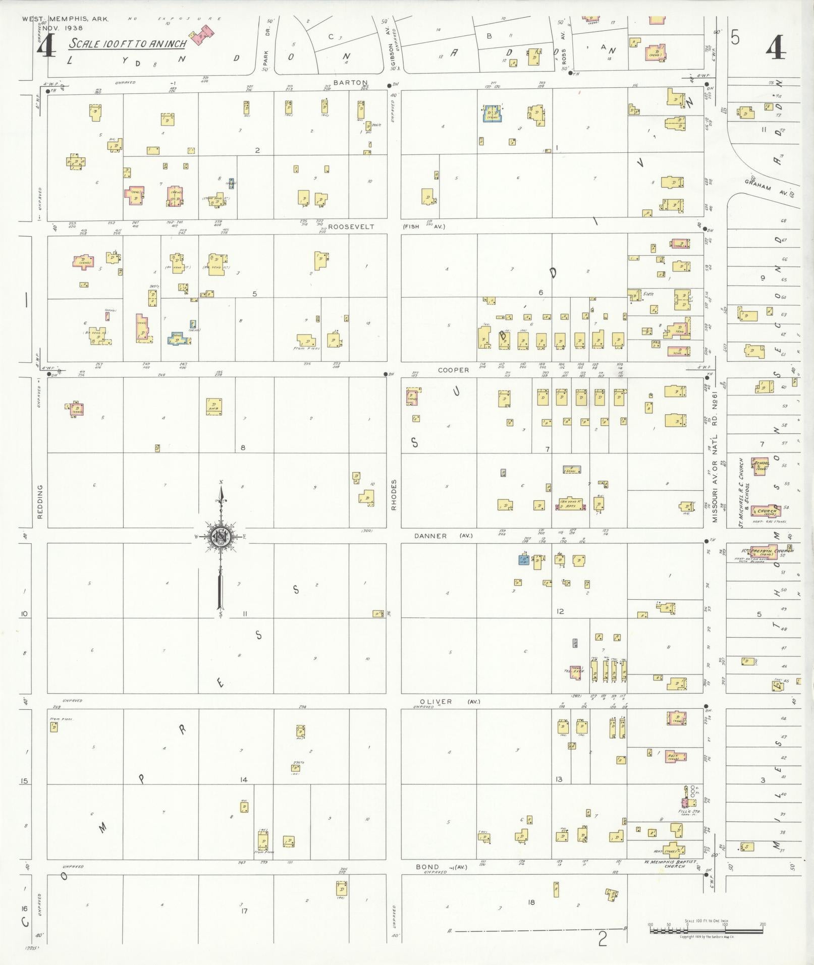 Sanborn Fire Insurance Map from West Memphis, Crittenden County, Arkansas (1938), Sheet #0004 - Historic Sanborn Fire Insurance Map Print, vintage old map wall art, antique decor, genealogy gift, Arkansas Arkansas map