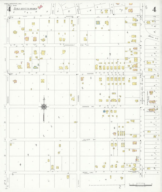 Sanborn Fire Insurance Map from West Memphis, Crittenden County, Arkansas (1938), Sheet #0004 - Historic Sanborn Fire Insurance Map Print, vintage old map wall art, antique decor, genealogy gift, Arkansas Arkansas map