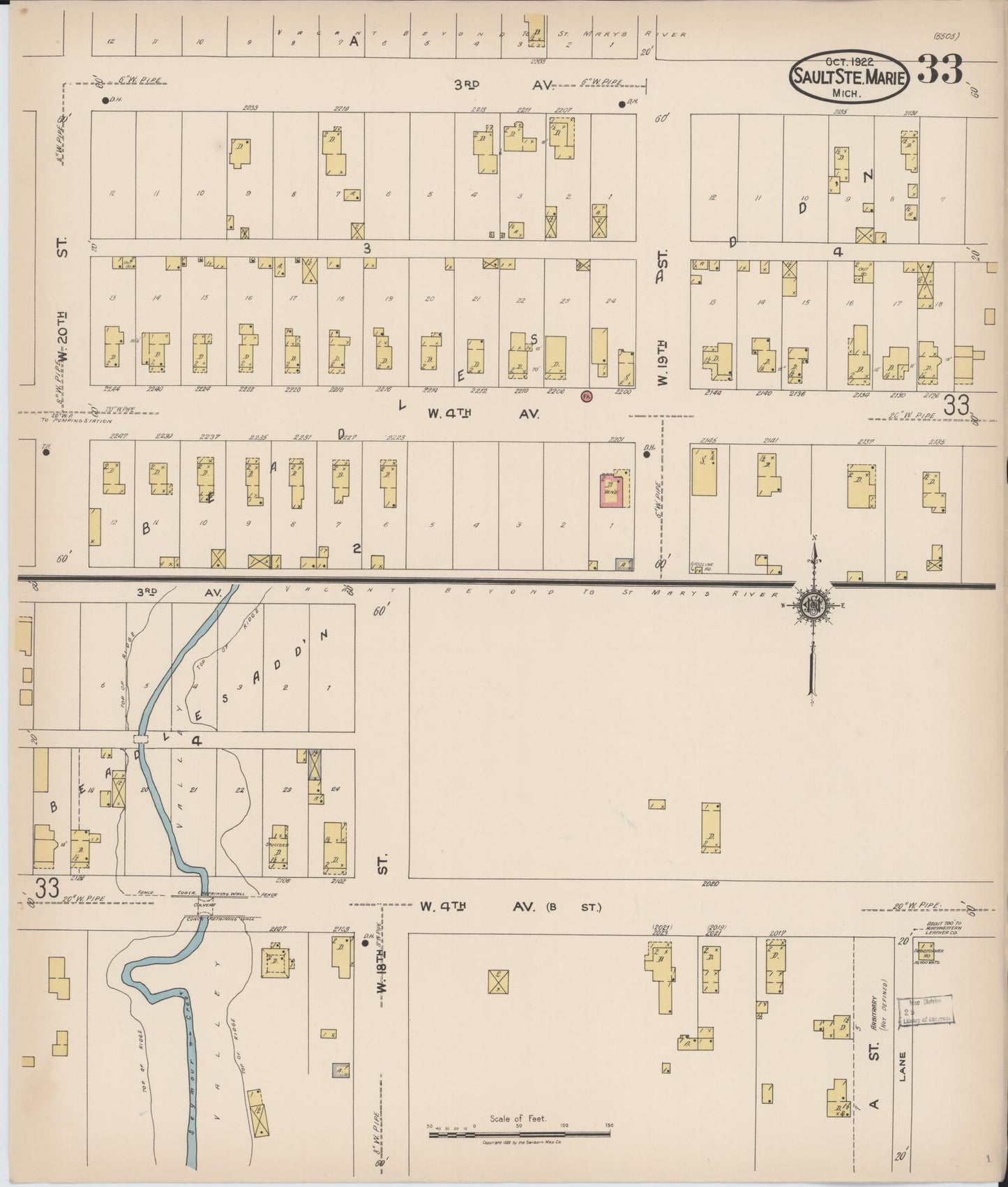 Sanborn Fire Insurance Map from Sault Sainte Marie, Chippewa County, Michigan (1922), Sheet #0033 - Historic Sanborn Fire Insurance Map Print, vintage old map wall art, antique decor, genealogy gift, Michigan Michigan map