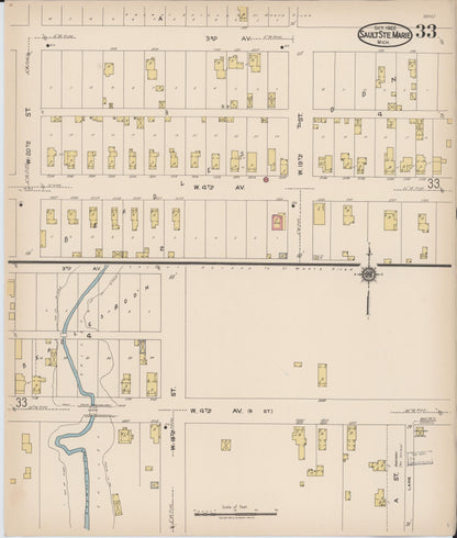 Sanborn Fire Insurance Map from Sault Sainte Marie, Chippewa County, Michigan (1922), Sheet #0033 - Historic Sanborn Fire Insurance Map Print, vintage old map wall art, antique decor, genealogy gift, Michigan Michigan map