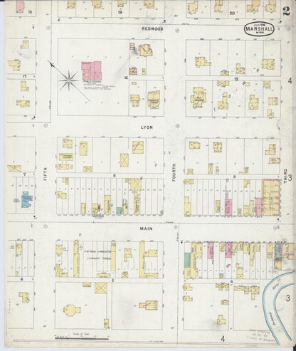 Sanborn Fire Insurance Map from Marshall, Lyon County, Minnesota (1896), Sheet #0002 - Complete Map Set gallery image, historic Sanborn map, vintage wall art, Minnesota Minnesota