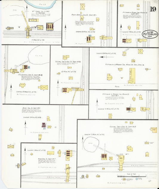 Sanborn Fire Insurance Map from Pittsburg, Crawford County, Kansas (1905), Sheet #0019 - Historic Sanborn Fire Insurance Map Print, vintage old map wall art, antique decor, genealogy gift, Kansas Kansas map