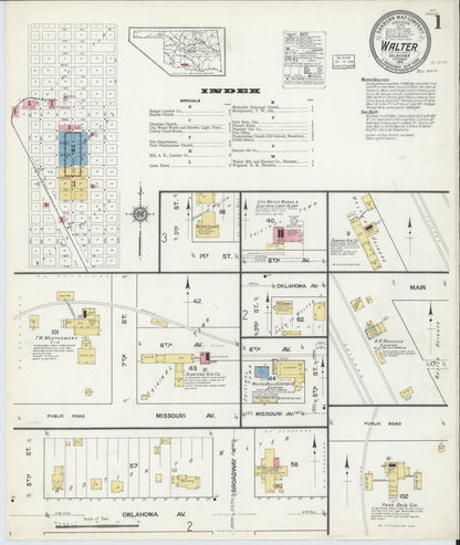 Sanborn Fire Insurance Map from Walters, Cotton County, Oklahoma (1916), Sheet #0001 - Complete Map Set gallery image, historic Sanborn map, vintage wall art, Oklahoma Oklahoma