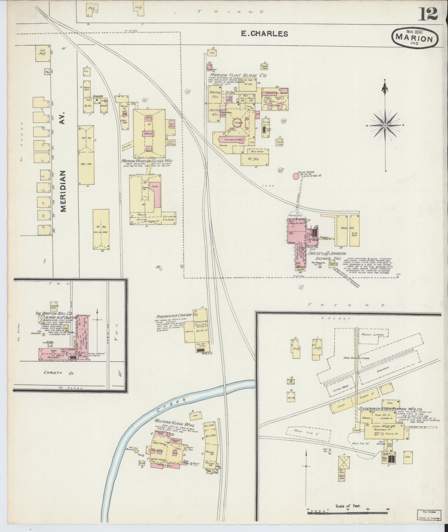 Sanborn Fire Insurance Map from Marion, Grant County, Indiana (1890), Sheet #0012 - Complete Map Set gallery image, historic Sanborn map, vintage wall art, Indiana Indiana