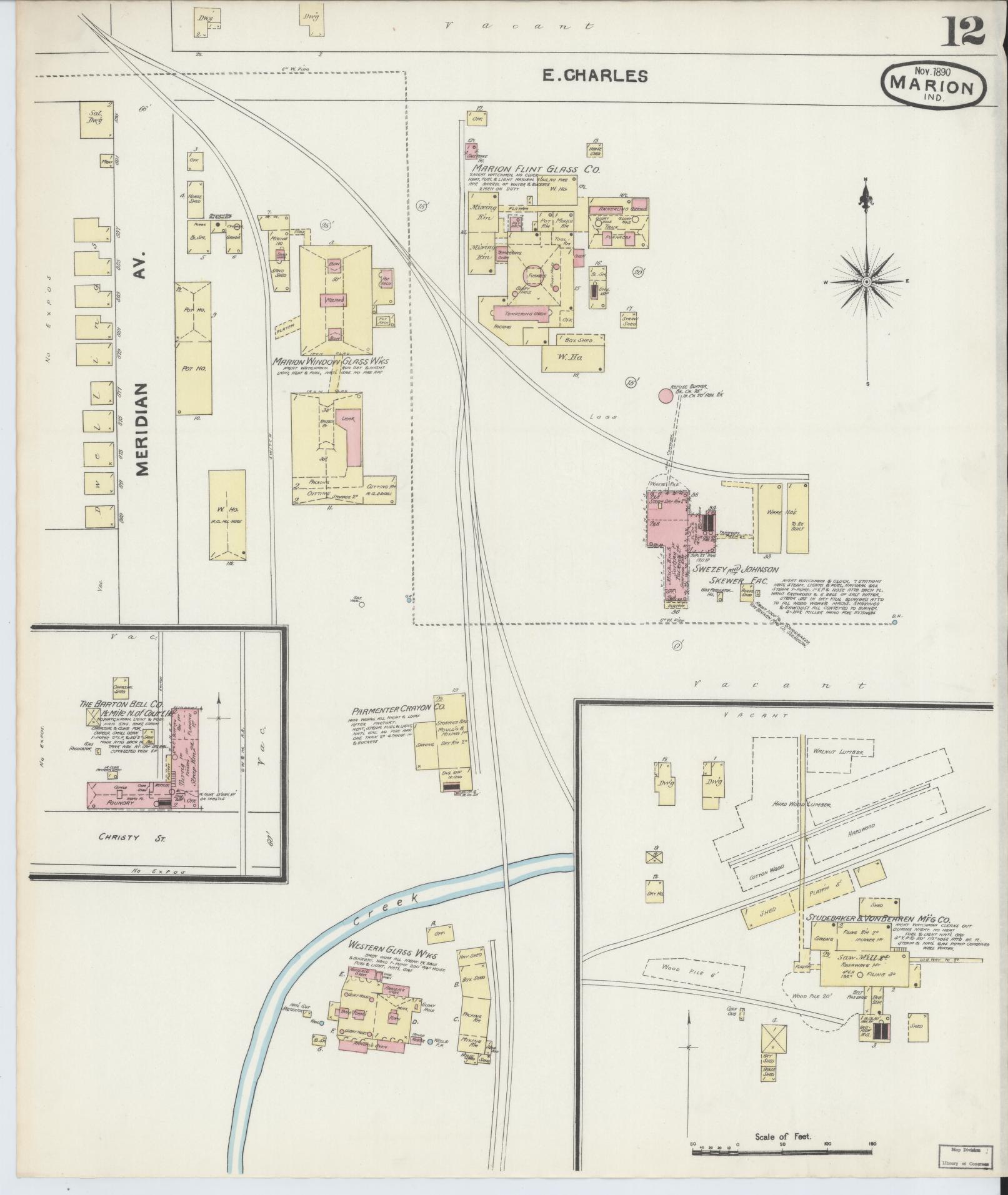 Sanborn Fire Insurance Map from Marion, Grant County, Indiana (1890), Sheet #0012 - Complete Map Set gallery image, historic Sanborn map, vintage wall art, Indiana Indiana