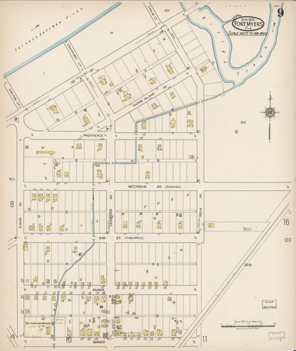 Sanborn Fire Insurance Map from Fort Myers, Lee County, Florida (1922), Sheet #0009 - Complete Map Set gallery image, historic Sanborn map, vintage wall art, Florida Florida