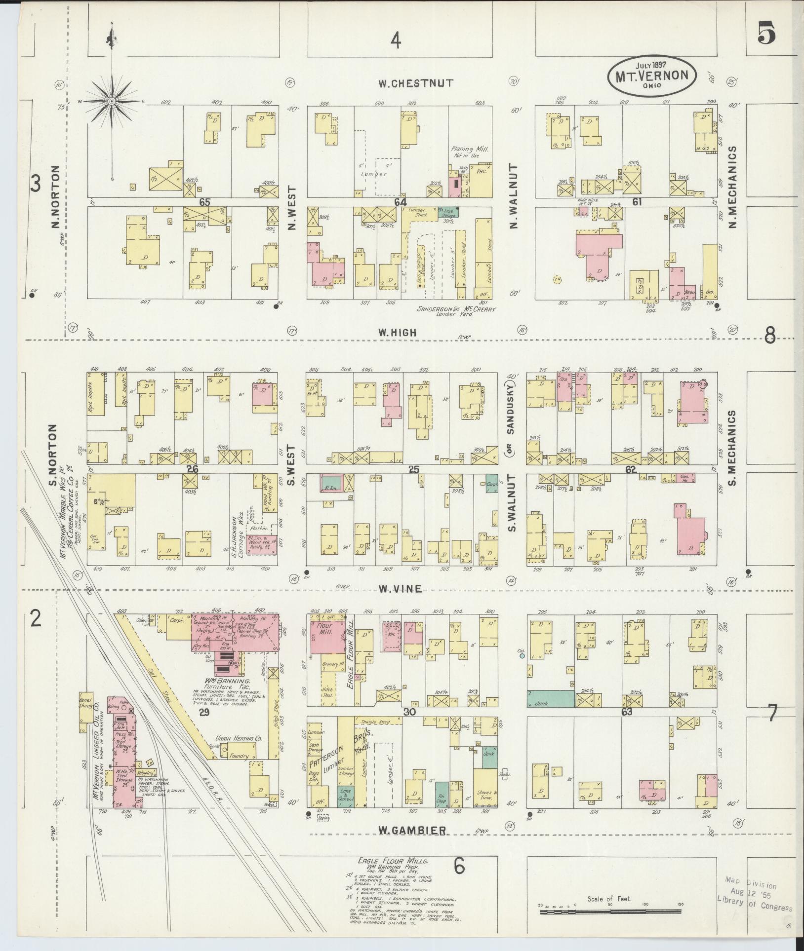 Sanborn Fire Insurance Map from Mount Vernon, Knox County, Ohio (1897), Sheet #0005 - Historic Sanborn Fire Insurance Map Print, vintage old map wall art, antique decor, genealogy gift, Ohio Ohio map