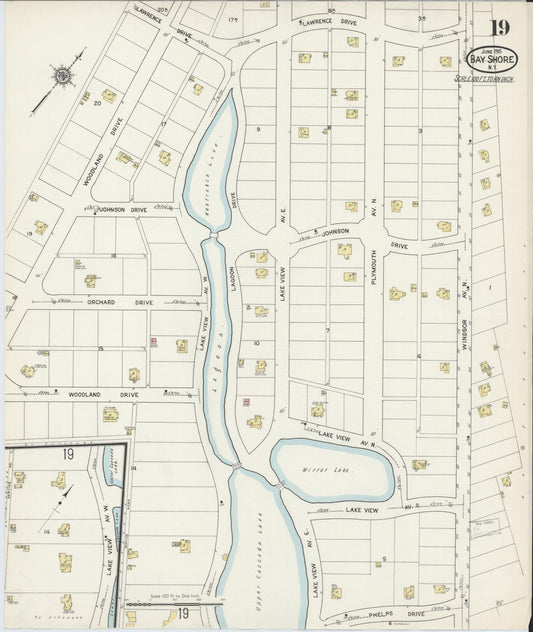 Sanborn Fire Insurance Map from Bay Shore, Suffolk County, New York (1915), Sheet #0019 - Historic Sanborn Fire Insurance Map Print, vintage old map wall art, antique decor, genealogy gift, New York New York map