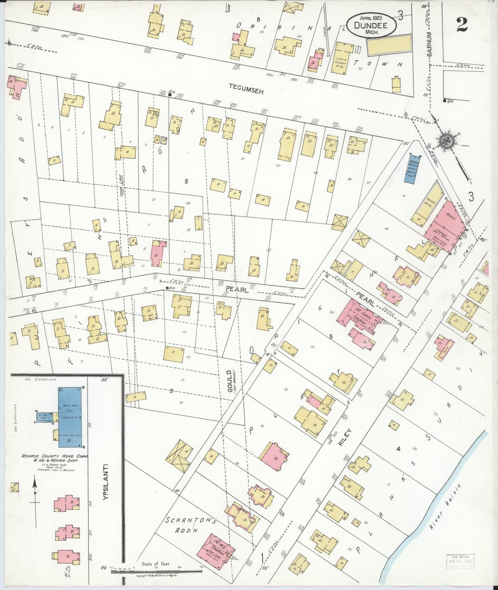 Sanborn Fire Insurance Map from Dundee, Monroe County, Michigan (1923), Sheet #0002 - Complete Map Set gallery image, historic Sanborn map, vintage wall art, Michigan Michigan
