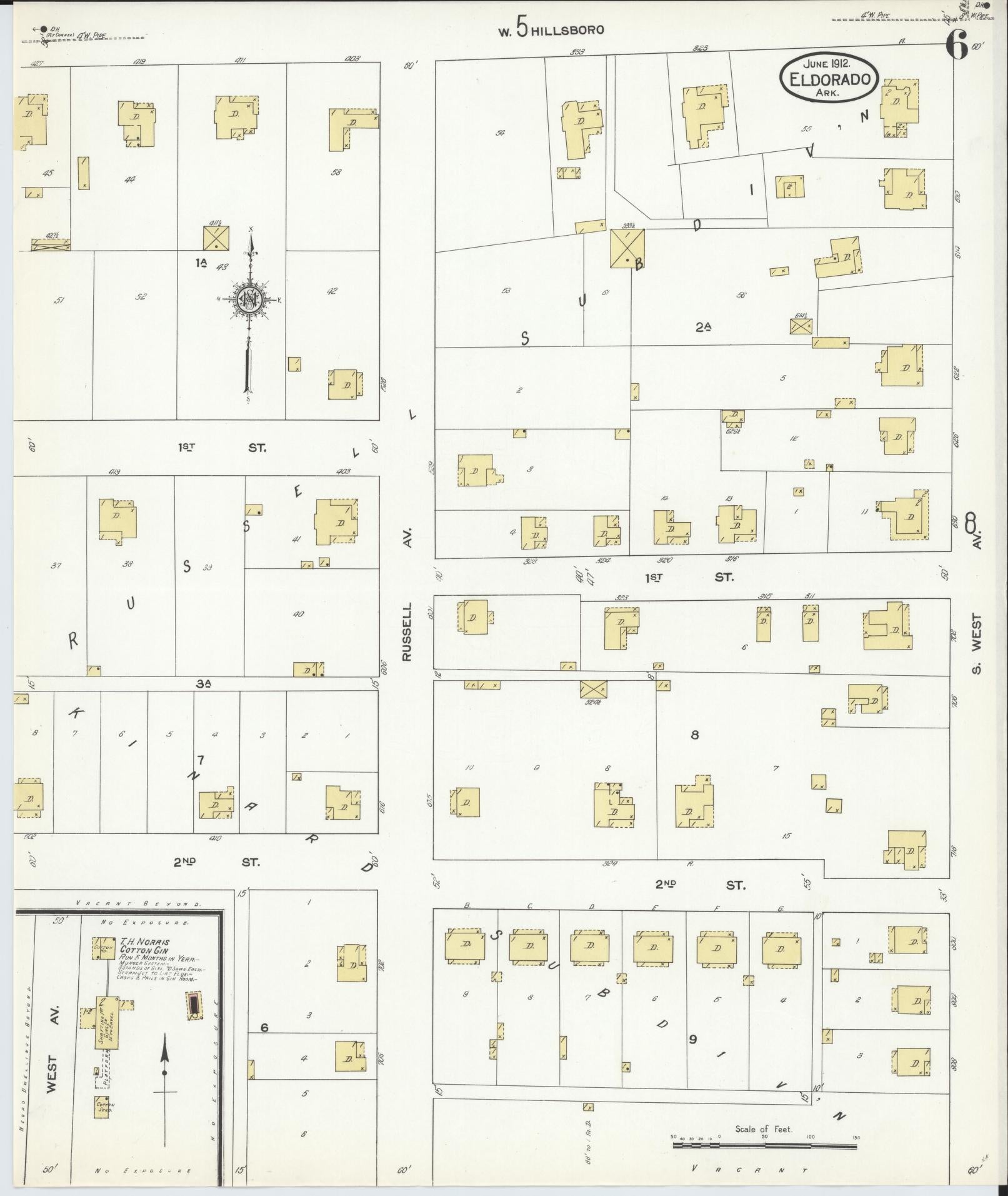 Sanborn Fire Insurance Map from El Dorado, Union County, Arkansas (1912), Sheet #0006 - Complete Map Set gallery image, historic Sanborn map, vintage wall art, Arkansas Arkansas