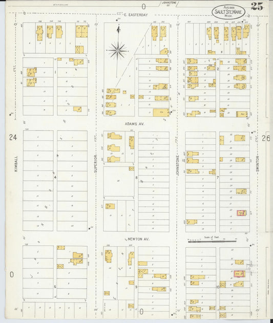 Sanborn Fire Insurance Map from Sault Sainte Marie, Chippewa County, Michigan (1906), Sheet #0025 - Historic Sanborn Fire Insurance Map Print, vintage old map wall art, antique decor, genealogy gift, Michigan Michigan map