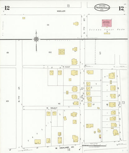 Sanborn Fire Insurance Map from Paragould, Greene County, Arkansas (1923), Sheet #0012 - Complete Map Set gallery image, historic Sanborn map, vintage wall art, Arkansas Arkansas
