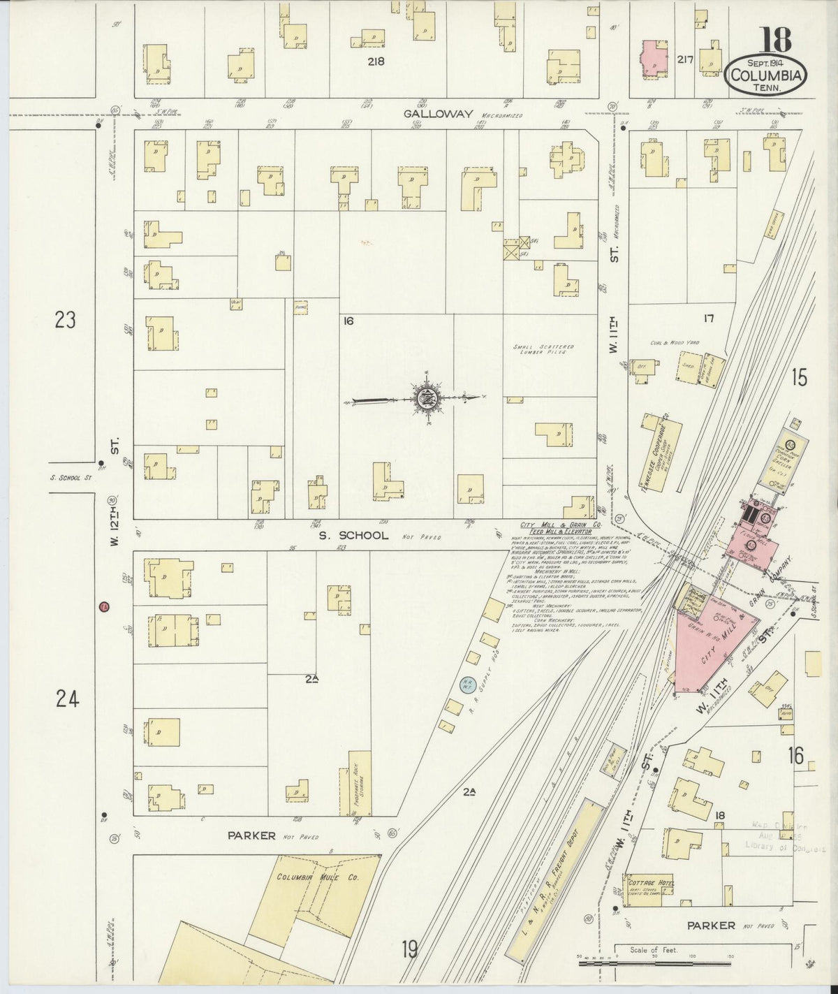 Sanborn Fire Insurance Map from Columbia, Maury County, Tennessee (1914), Sheet #0018 - Complete Map Set gallery image, historic Sanborn map, vintage wall art, Tennessee Tennessee