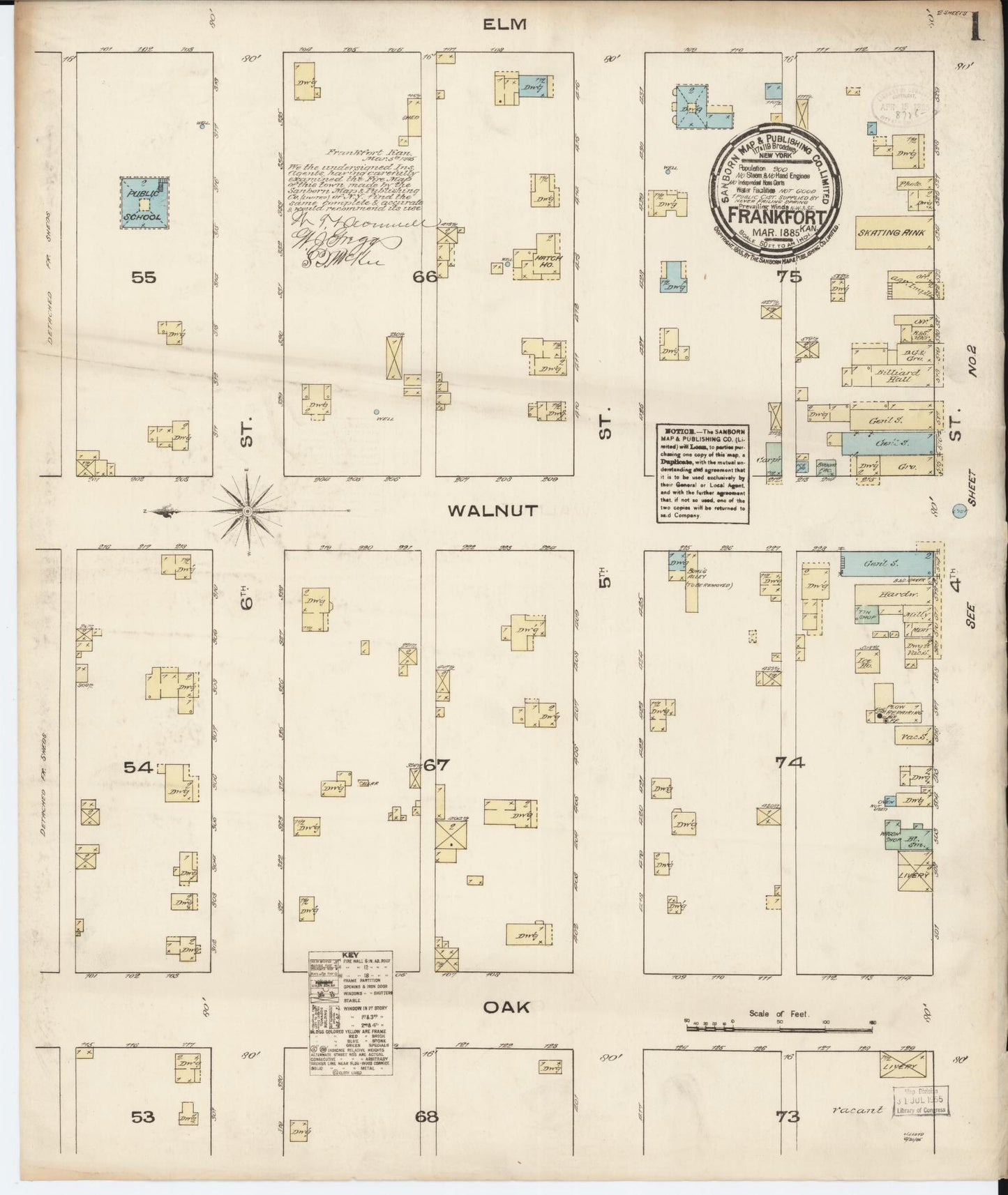 Sanborn Fire Insurance Map from Frankfort, Marshall County, Kansas (1885), Sheet #0001 - Complete Map Set gallery image, historic Sanborn map, vintage wall art, Kansas Kansas