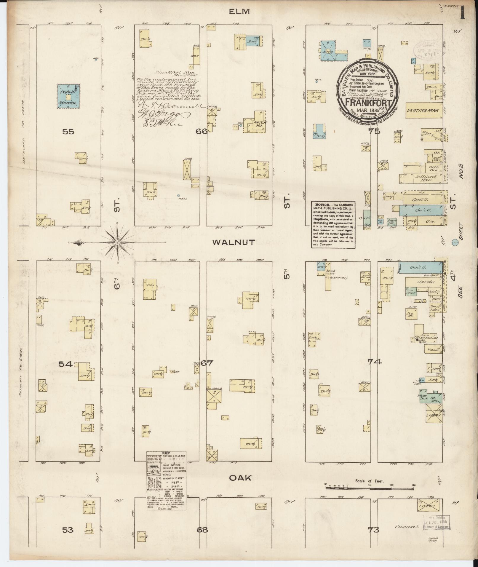Sanborn Fire Insurance Map from Frankfort, Marshall County, Kansas (1885), Sheet #0001 - Complete Map Set gallery image, historic Sanborn map, vintage wall art, Kansas Kansas