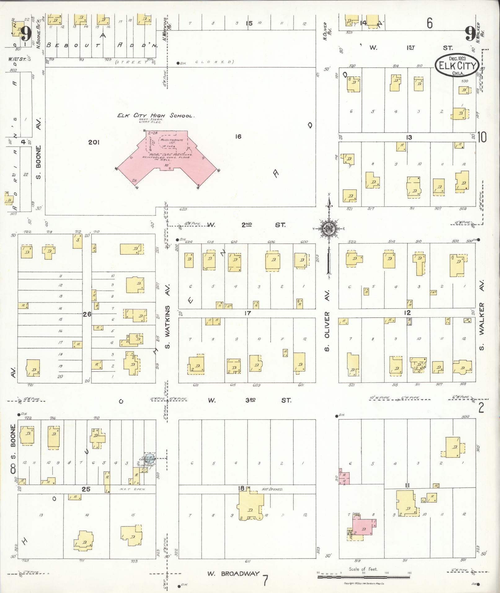 Sanborn Fire Insurance Map from Elk City, Beckham County, Oklahoma (1923), Sheet #0009 - Complete Map Set gallery image, historic Sanborn map, vintage wall art, Oklahoma Oklahoma