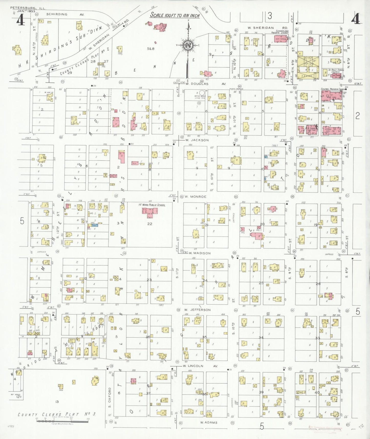 Sanborn Fire Insurance Map from Petersburg, Menard County, Illinois (1933), Sheet #0004 - Complete Map Set gallery image, historic Sanborn map, vintage wall art, Illinois Illinois