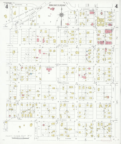 Sanborn Fire Insurance Map from Petersburg, Menard County, Illinois (1933), Sheet #0004 - Complete Map Set gallery image, historic Sanborn map, vintage wall art, Illinois Illinois