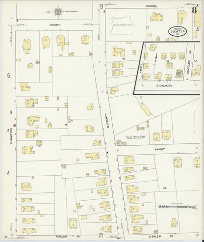 Sanborn Fire Insurance Map from Sumter, Sumter County, South Carolina (1912), Sheet #0008 - Complete Map Set gallery image, historic Sanborn map, vintage wall art, South Carolina South Carolina