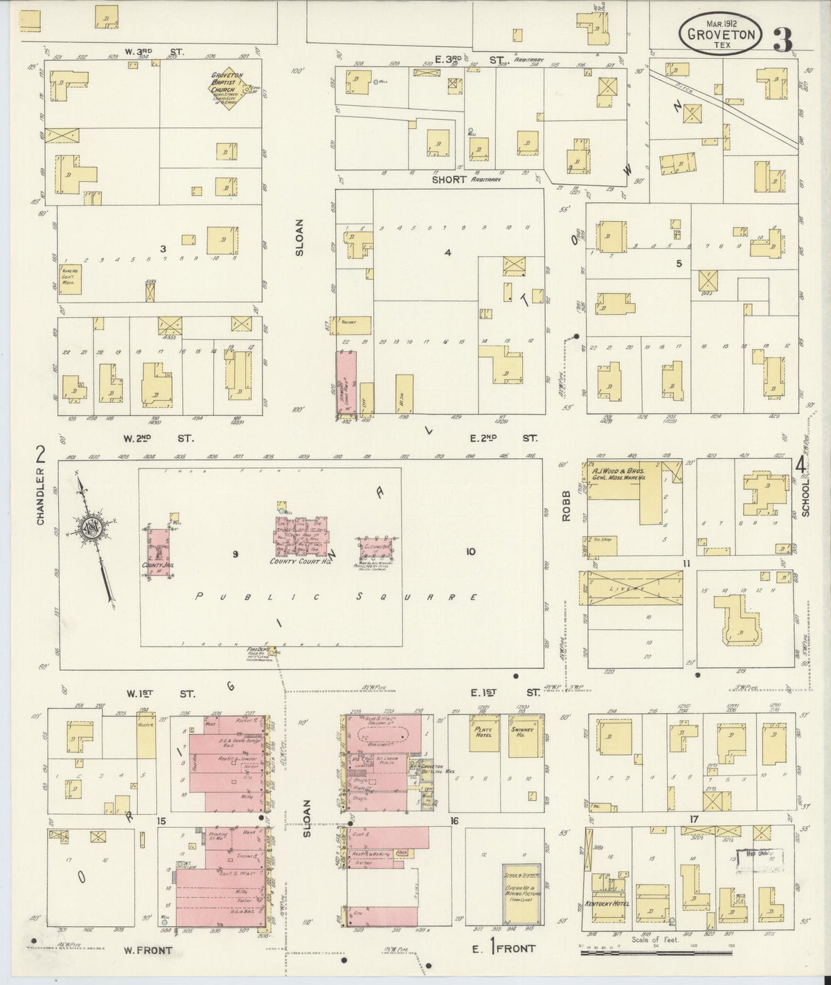 Sanborn Fire Insurance Map from Groveton, Trinity County, Texas (1912), Sheet #0003 - Complete Map Set gallery image, historic Sanborn map, vintage wall art, Texas Texas