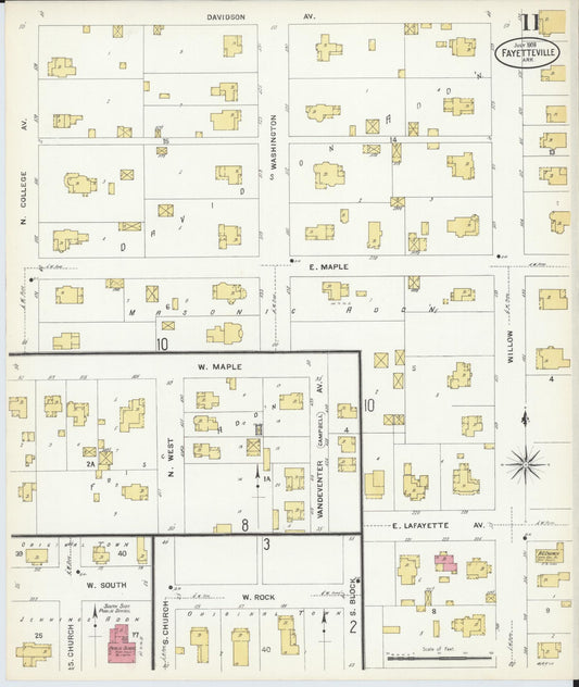Sanborn Fire Insurance Map from Fayetteville, Washington County, Arkansas (1908), Sheet #0011 - Historic Sanborn Fire Insurance Map Print, vintage old map wall art, antique decor, genealogy gift, Arkansas Arkansas map