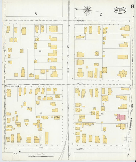 Sanborn Fire Insurance Map from Warren, Warren County, Pennsylvania (1904), Sheet #0009 - Historic Sanborn Fire Insurance Map Print, vintage old map wall art, antique decor, genealogy gift, Pennsylvania Pennsylvania map