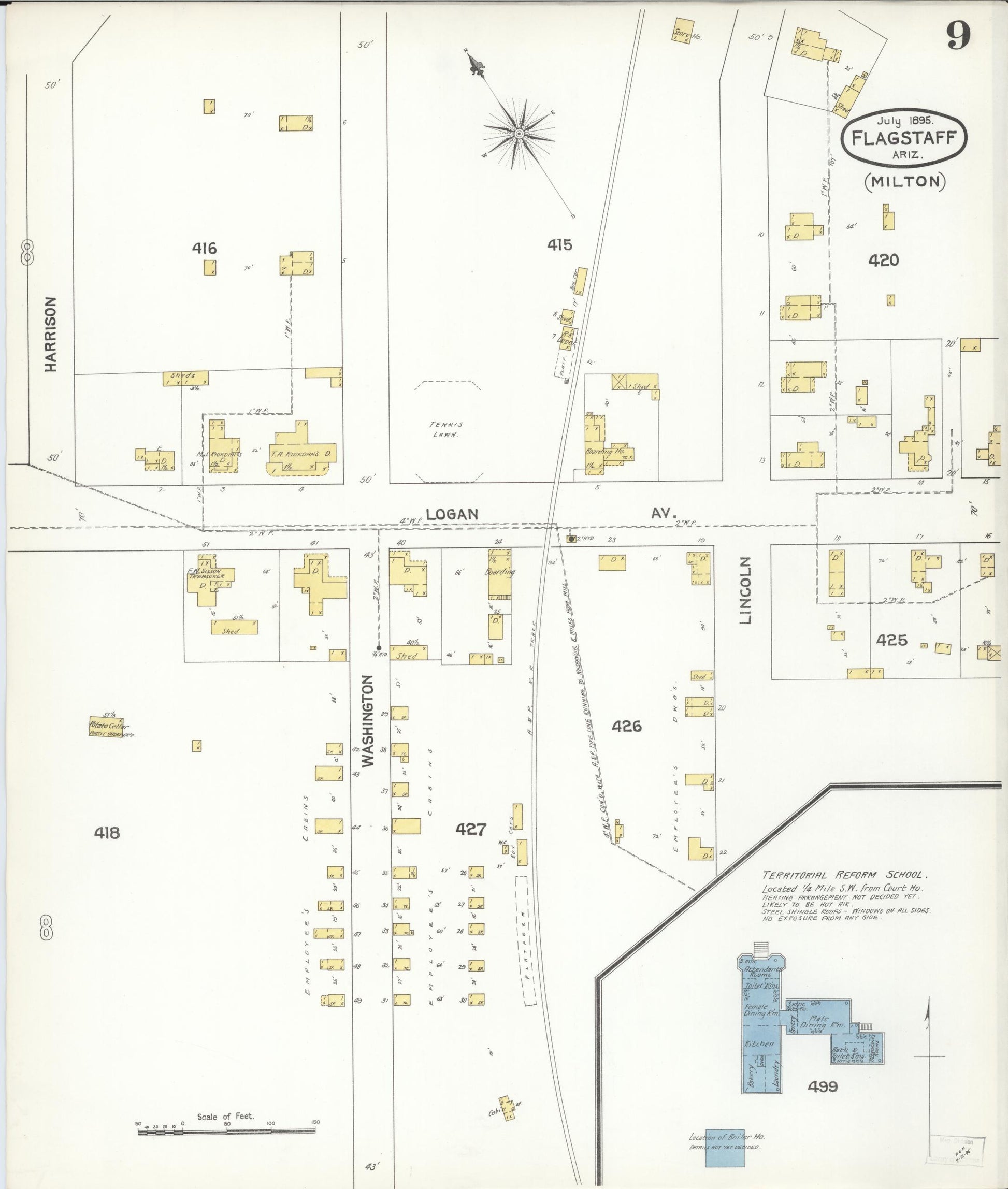 Sanborn Fire Insurance Map from Flagstaff, Coconino County, Arizona (1895), Sheet #0009 - Complete Map Set gallery image, historic Sanborn map, vintage wall art, Arizona Arizona