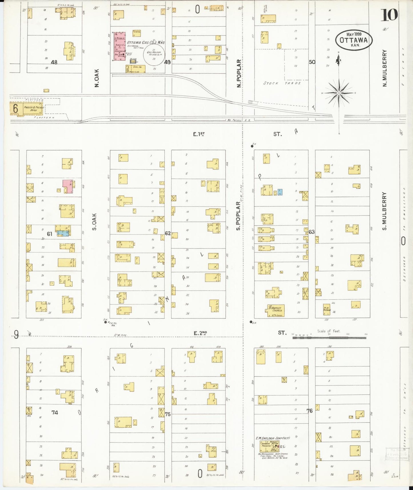 Sanborn Fire Insurance Map from Ottawa, Franklin County, Kansas (1899), Sheet #0010 - Historic Sanborn Fire Insurance Map Print, vintage old map wall art, antique decor, genealogy gift, Kansas Kansas map