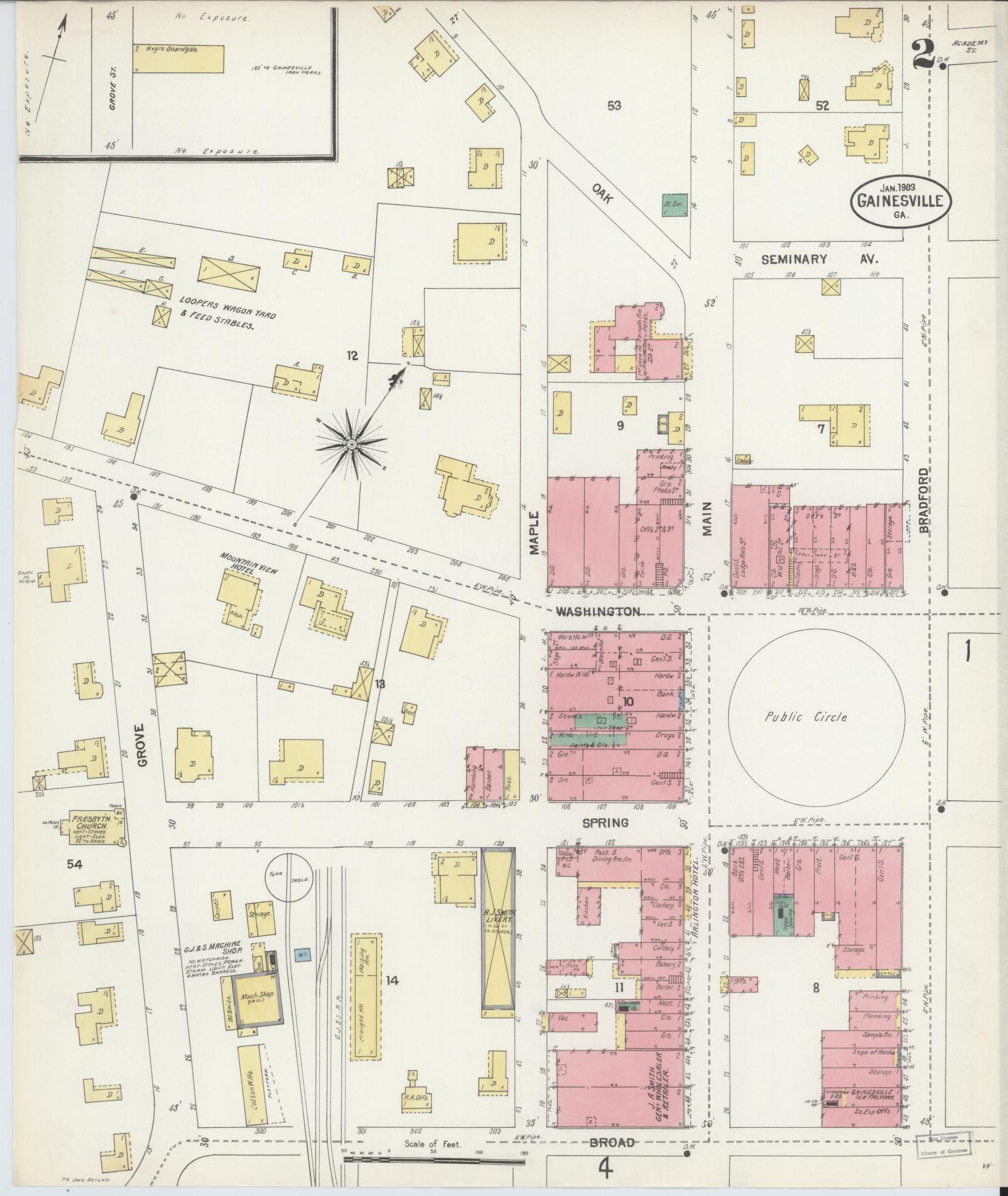 Sanborn Fire Insurance Map from Gainesville, Hall County, Georgia (1903), Sheet #0002 - Historic Sanborn Fire Insurance Map Print, vintage old map wall art, antique decor, genealogy gift, Georgia Georgia map
