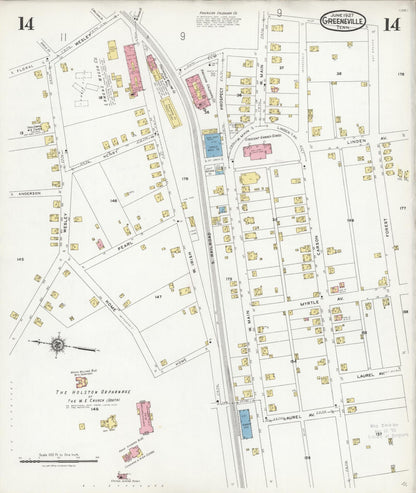 Sanborn Fire Insurance Map from Greeneville, Greene County, Tennessee (1927), Sheet #0014 - Complete Map Set gallery image, historic Sanborn map, vintage wall art, Tennessee Tennessee