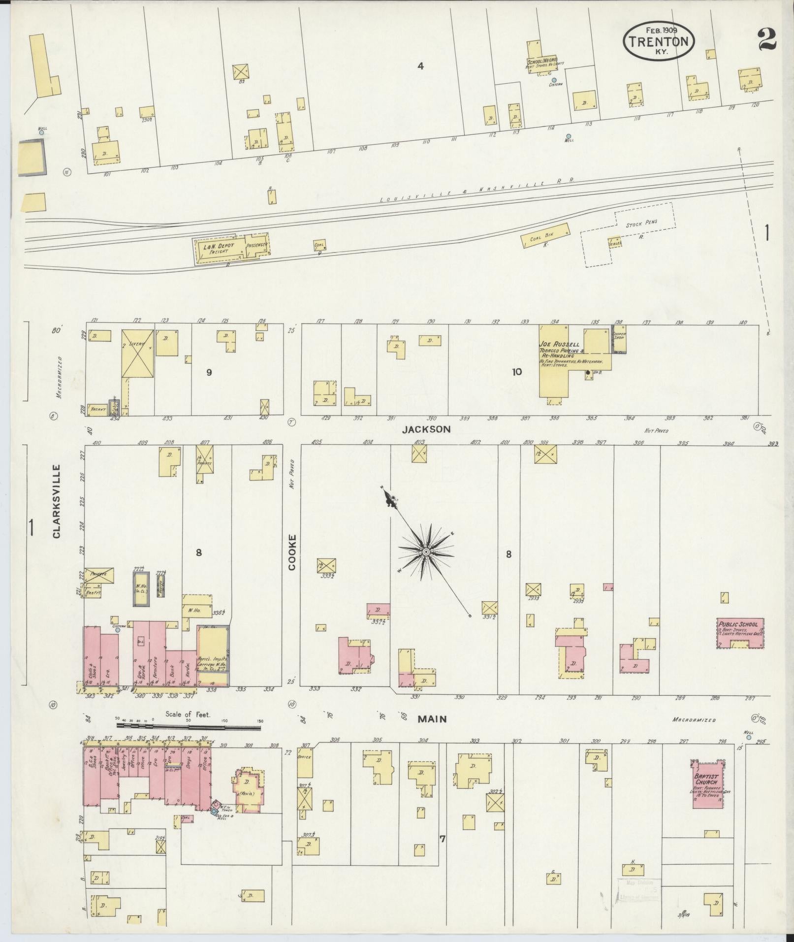 Sanborn Fire Insurance Map from Trenton, Todd County, Kentucky (1909), Sheet #0002 - Historic Sanborn Fire Insurance Map Print, vintage old map wall art, antique decor, genealogy gift, Kentucky Kentucky map