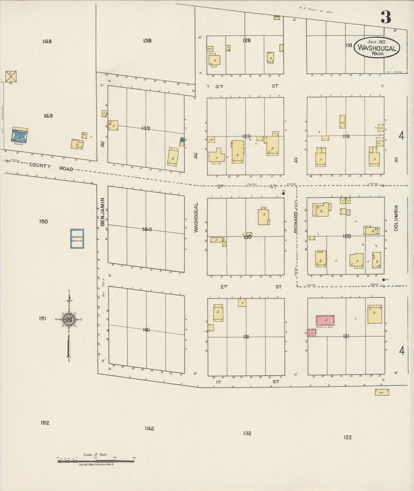 Sanborn Fire Insurance Map from Washougal, Clark County, Washington (1922), Sheet #0003 - Complete Map Set gallery image, historic Sanborn map, vintage wall art, Washington Washington