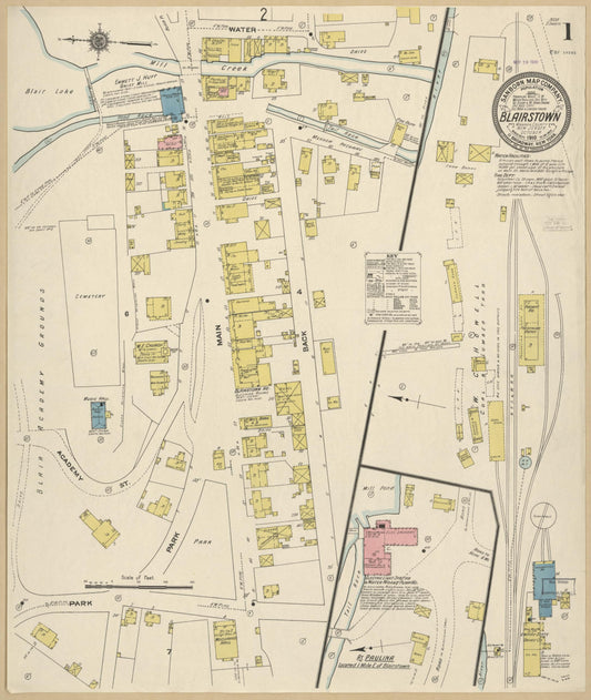 Sanborn Fire Insurance Map from Blairstown, Warren County, New Jersey (1910), Sheet #0001 - Historic Sanborn Fire Insurance Map Print, vintage old map wall art, antique decor, genealogy gift, New Jersey New Jersey map