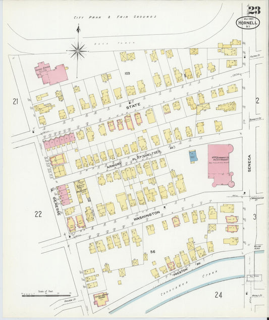 Sanborn Fire Insurance Map from Hornell, Steuben County, New York (1909), Sheet #0023 - Historic Sanborn Fire Insurance Map Print, vintage old map wall art, antique decor, genealogy gift, New York New York map