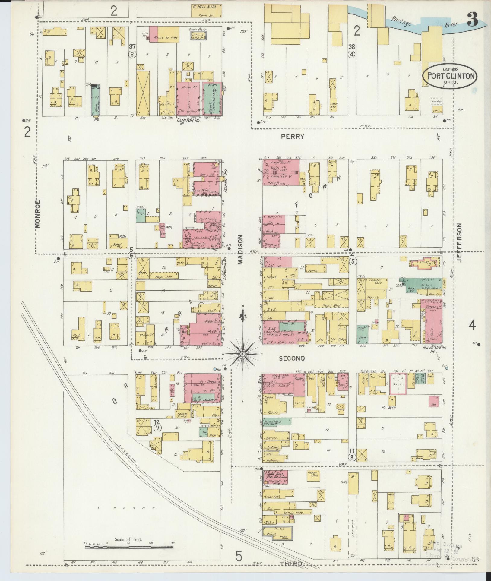 Sanborn Fire Insurance Map from Port Clinton, Ottawa County, Ohio (1898), Sheet #0003 - Historic Sanborn Fire Insurance Map Print, vintage old map wall art, antique decor, genealogy gift, Ohio Ohio map