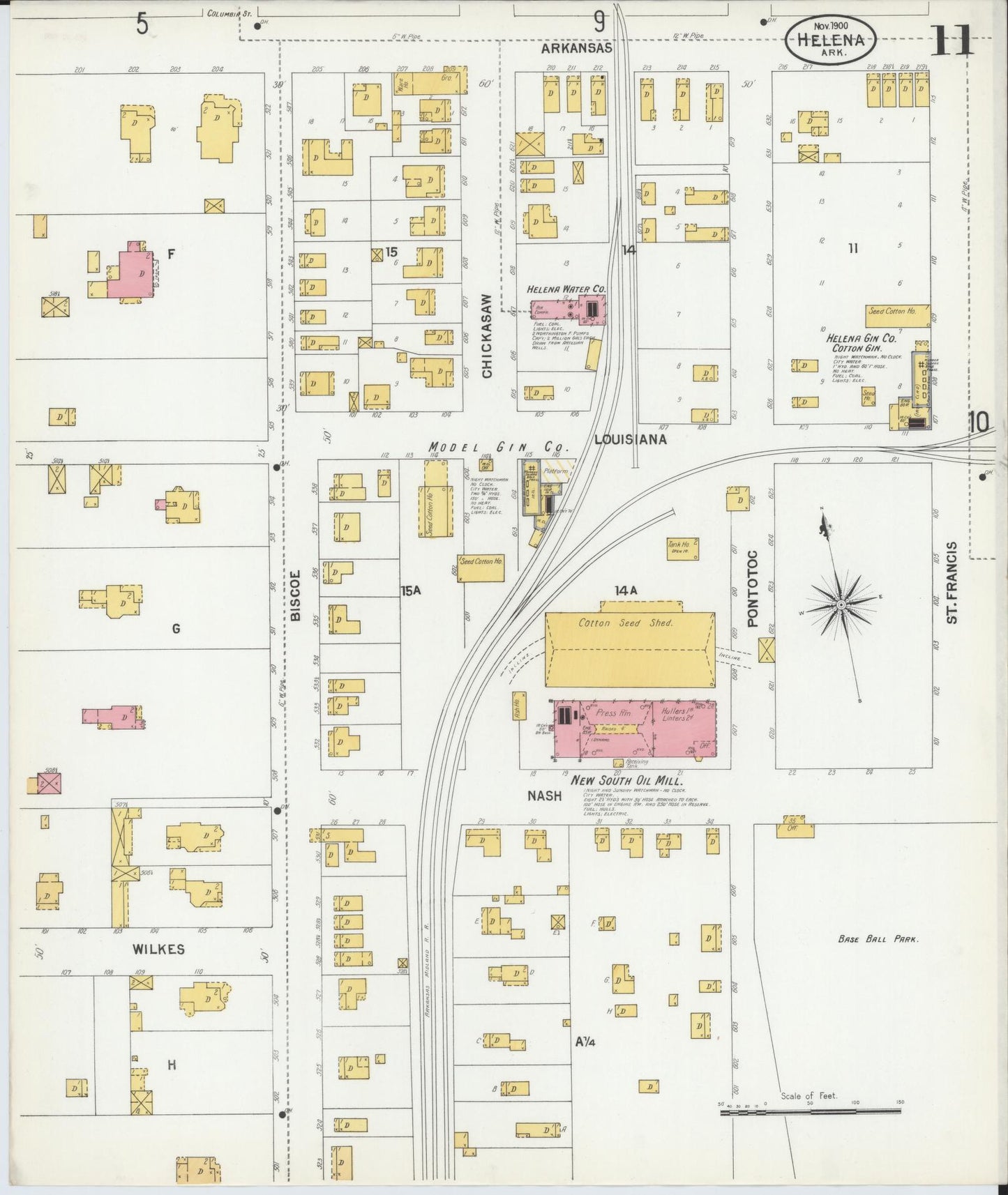 Sanborn Fire Insurance Map from Helena, Phillips County, Arkansas (1900), Sheet #0011 - Complete Map Set gallery image, historic Sanborn map, vintage wall art, Arkansas Arkansas