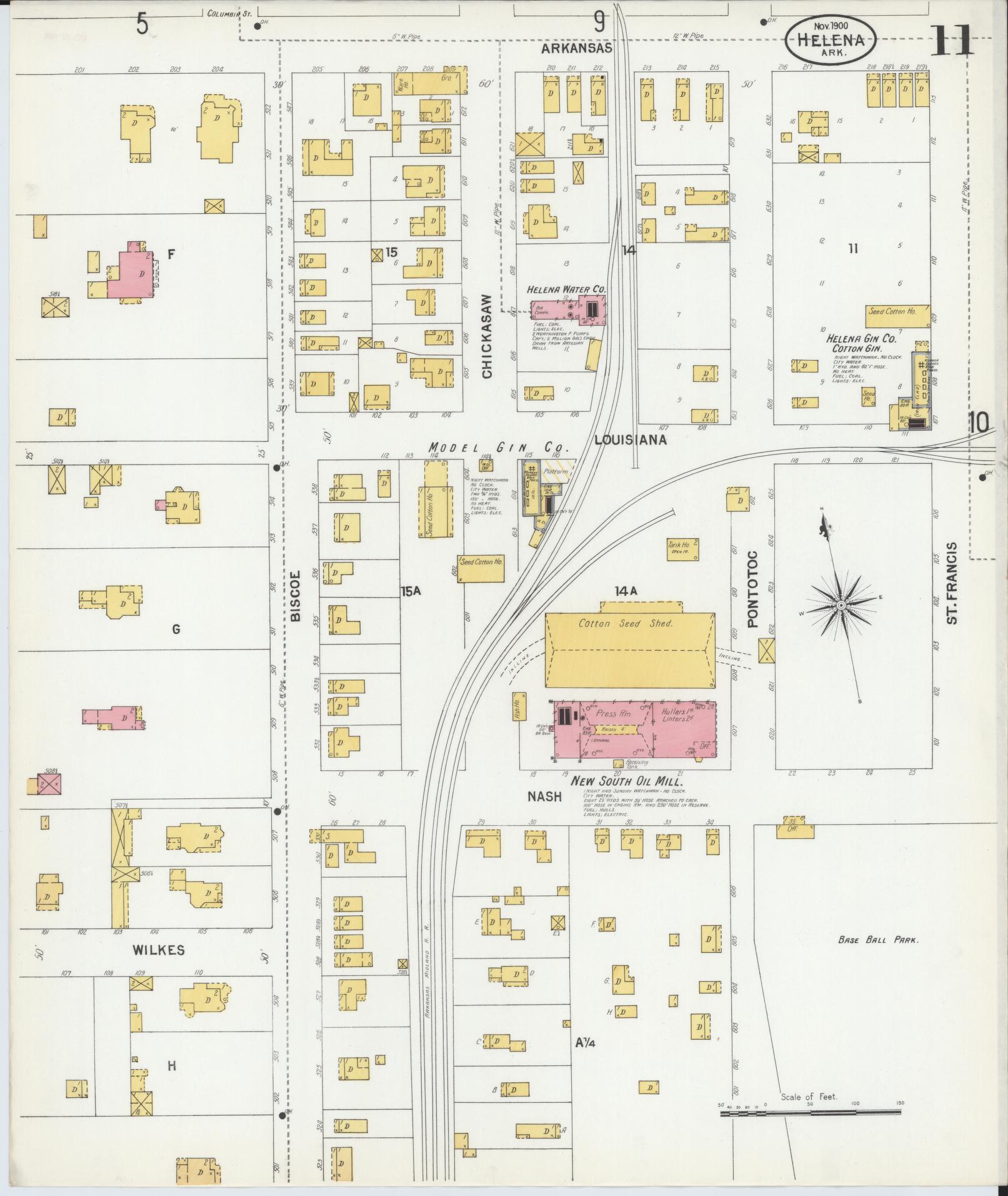 Sanborn Fire Insurance Map from Helena, Phillips County, Arkansas (1900), Sheet #0011 - Complete Map Set gallery image, historic Sanborn map, vintage wall art, Arkansas Arkansas