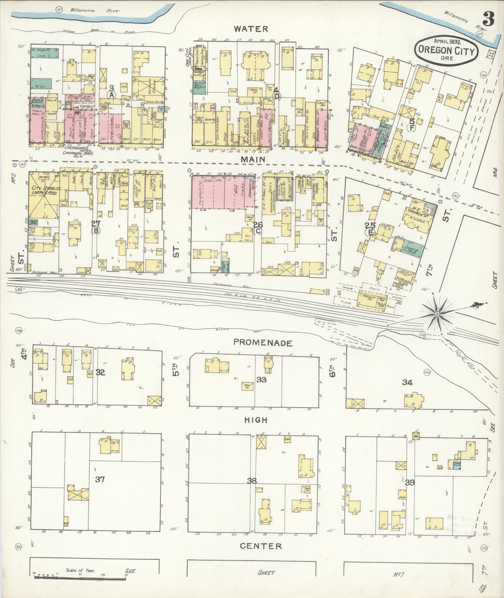 Sanborn Fire Insurance Map from Oregon City, Clackamas County, Oregon (1892), Sheet #0003 - Complete Map Set gallery image, historic Sanborn map, vintage wall art, Oregon Oregon